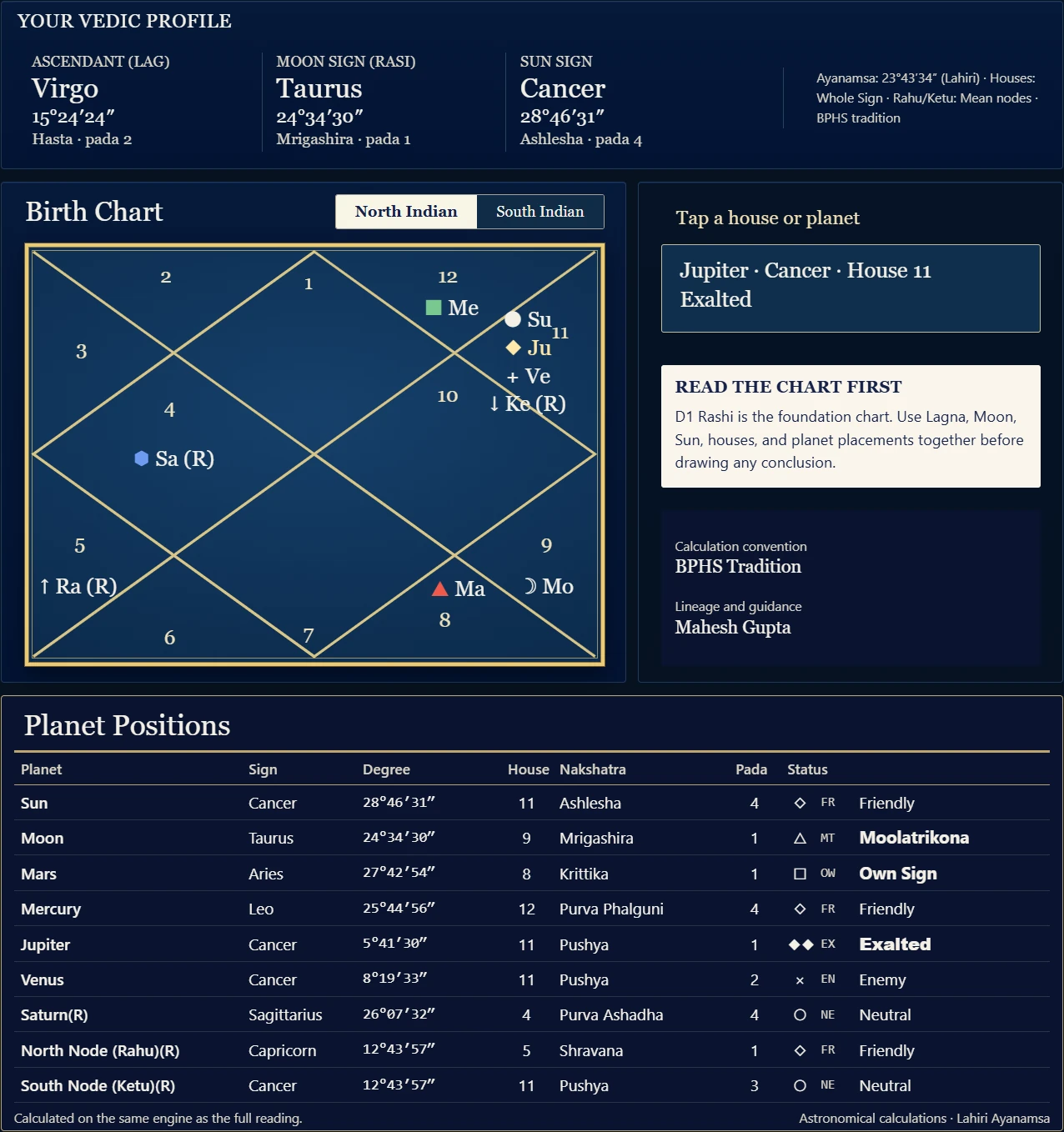 A real public birth chart capture from Vedic Astro Studio