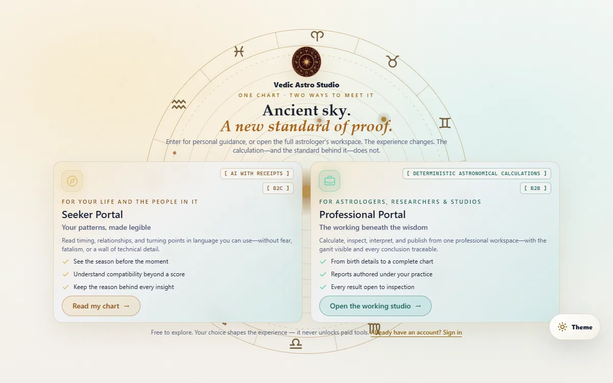 Vedic Astro Studio live product interface